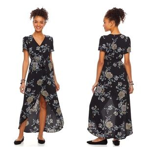 Candie’s Black Floral High/Low Maxi Dress with Built in Shorts